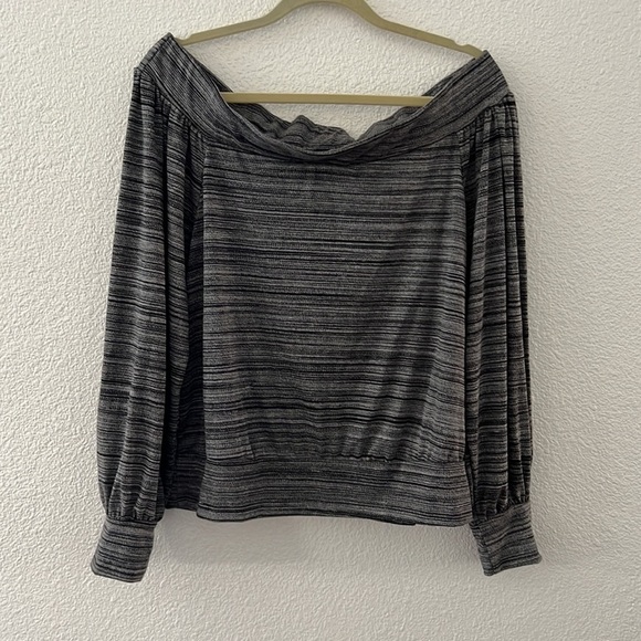 ACTING PRO • Striped Grey & Black Off The Shoulder Top Blouse - Picture 7 of 7